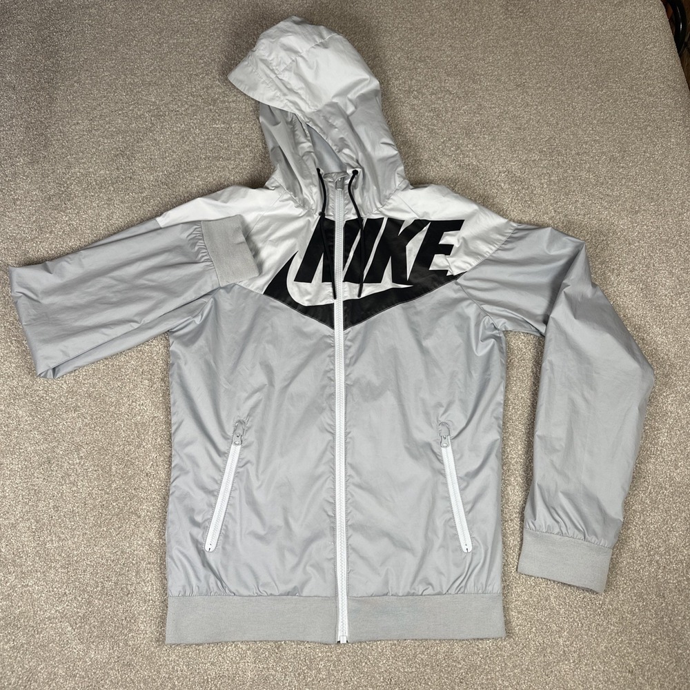 Nike Windrunner GX1 Windbreaker Jacket White‎ Gray Nylon Soft Glanz XS Full Zip